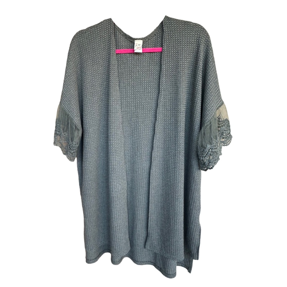 Grey Waffle-Knit Cardigan